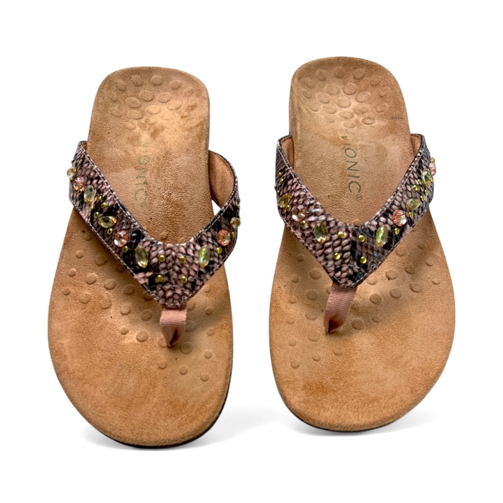 Vionic Thong Sandals Jeweled Snakeskin Size 8